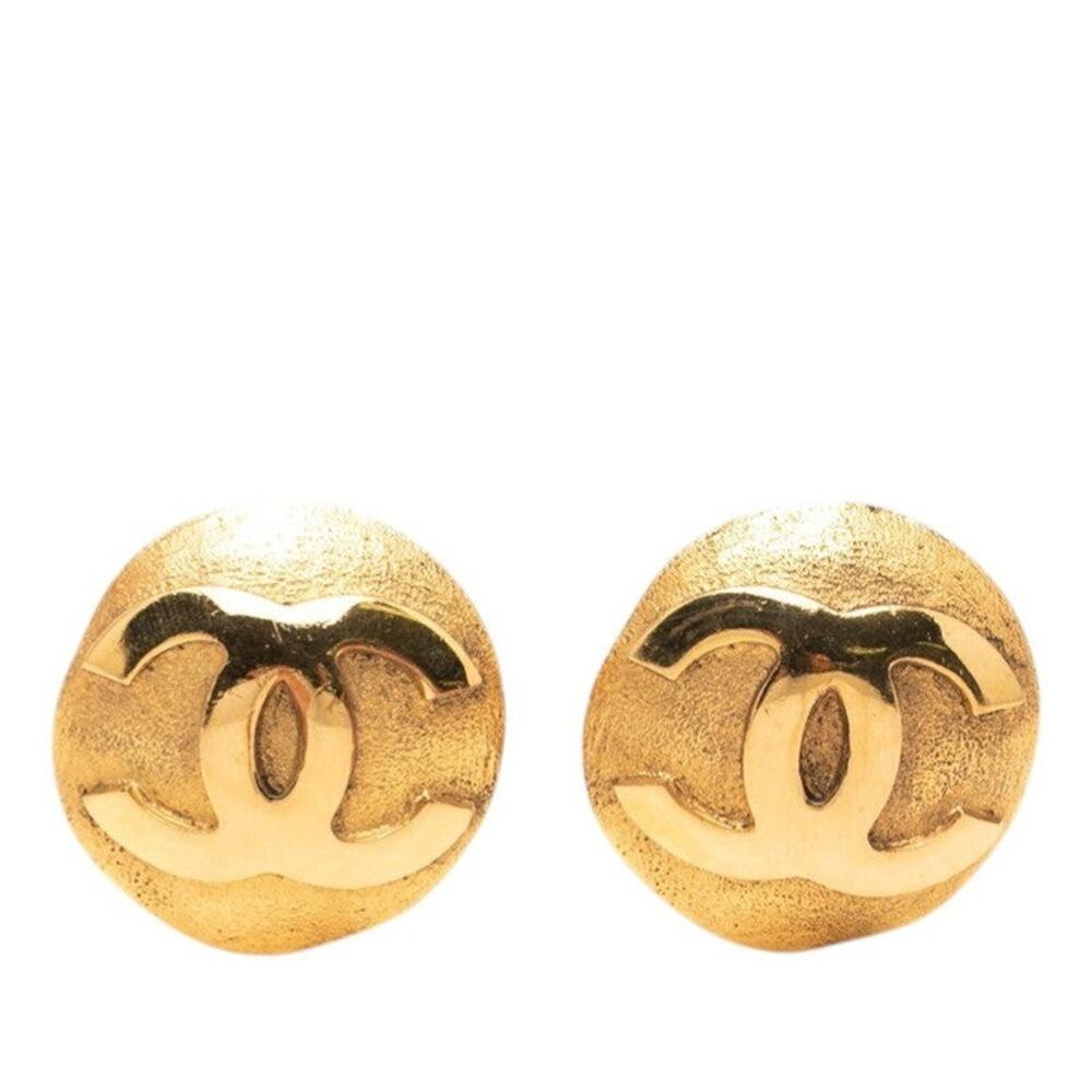 Chanel CC Logo Vintage Plated Earrings Gold